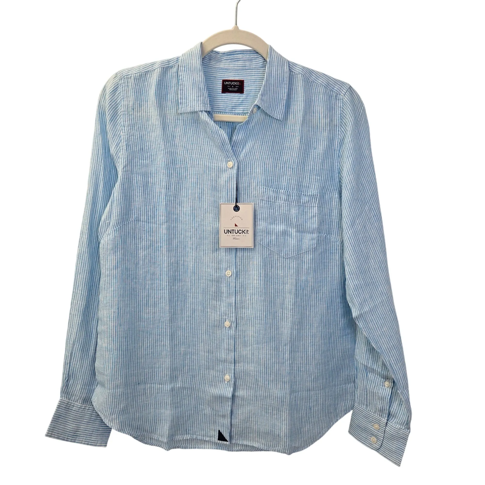 NWT UNTUCKit 100% Linen Sherry Striped Long Sleeve Button Down Shirt Size 4
